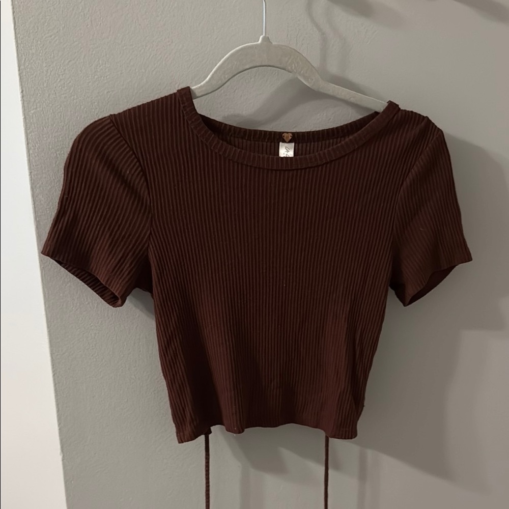 LA Hearts Brown Ribbed Crop Top